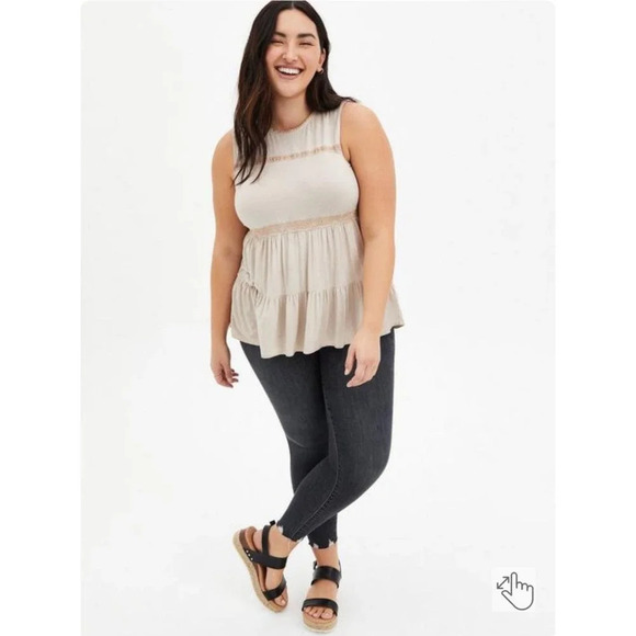 Torrid babydoll super soft knit lace tank crewneck summer lighweight stretch 2X - Picture 1 of 14